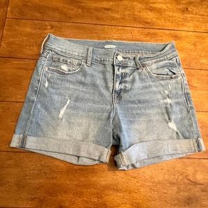 Old Navy Blue Denim Shorts Cuffed Lightwash Distressed Sz 6 1099-396